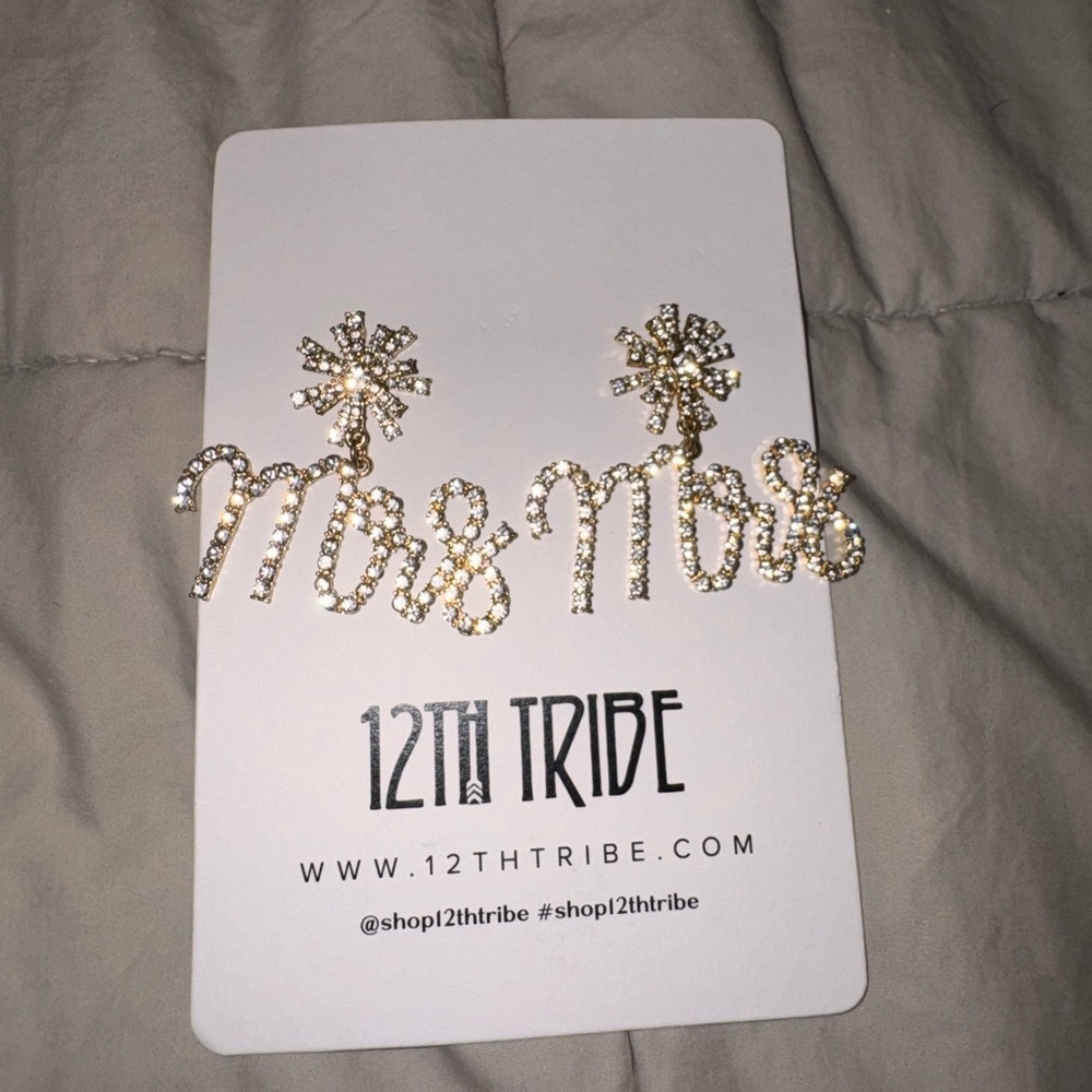 12th Tribe Sparkling Gold 'Mrs' Earrings